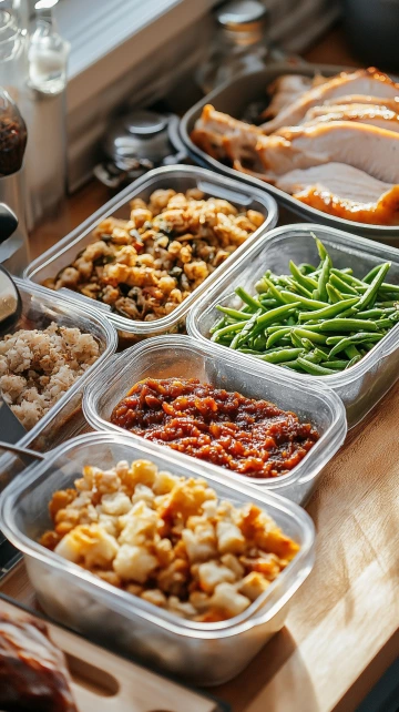 Storage containers full of traditional American Thanksgiving foods
